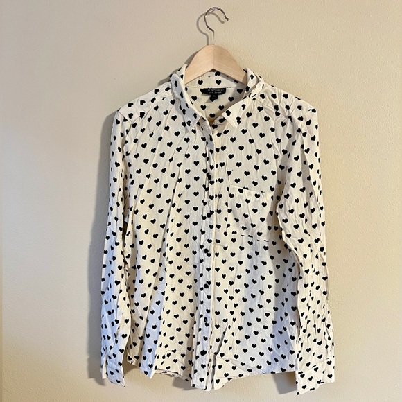 Topshop Heart Printed Button Down in Black and Cream - Size 10 - Picture 3 of 7
